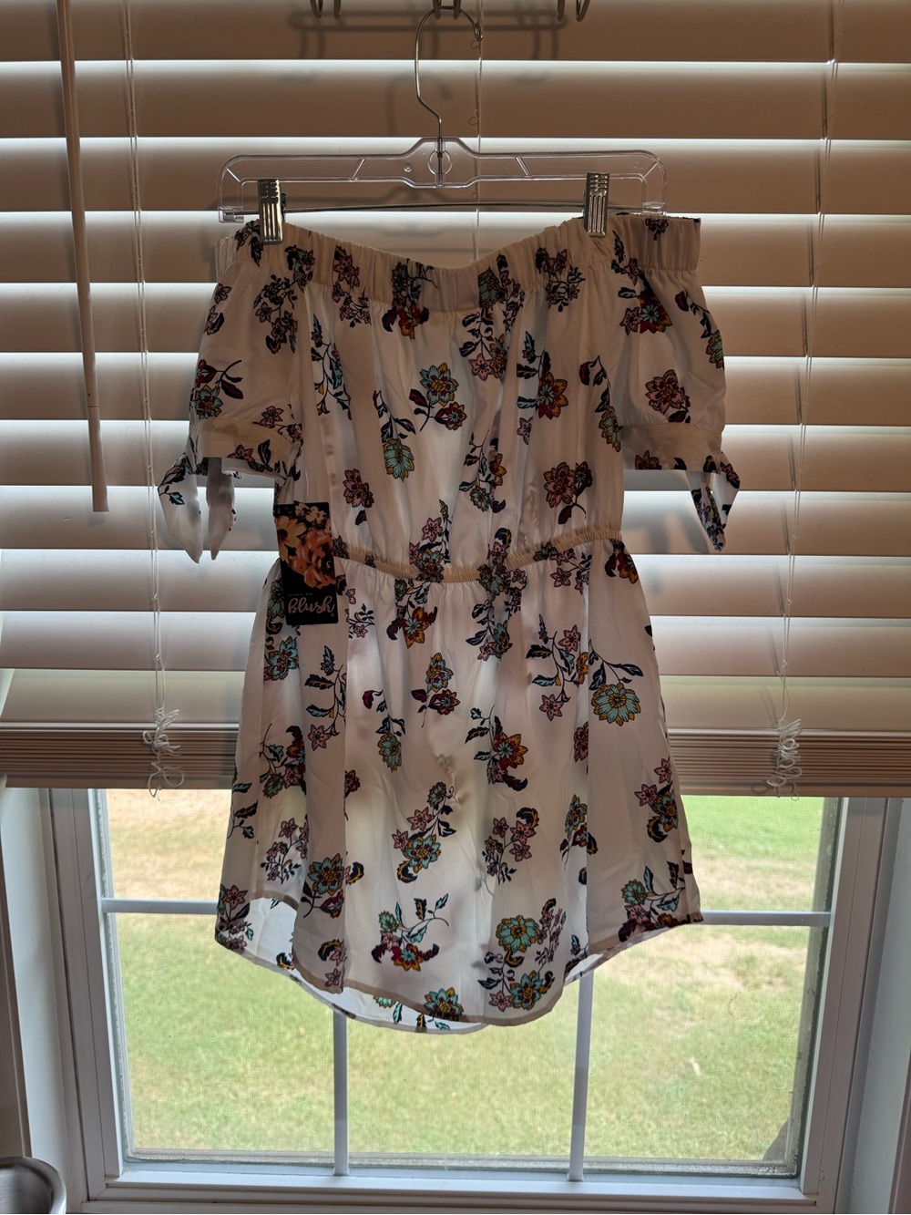 Hint of Blush Floral Off Shoulder Mini Dress Size L NWT